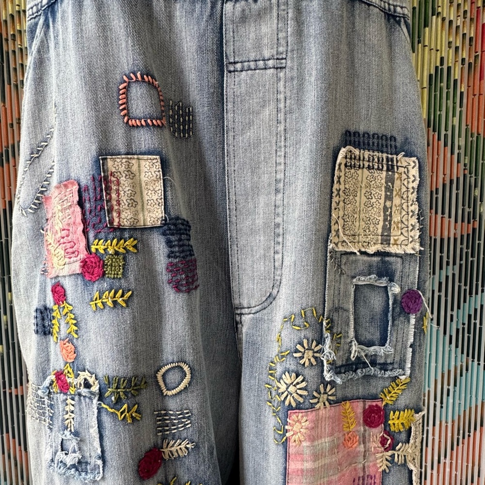 Denim Embroidered Patchwork Overalls Jumpsuit - L… - image 6